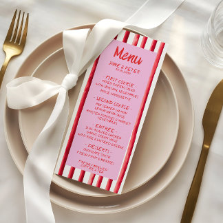 Striped Pink & Red Handwriting Wedding Menu