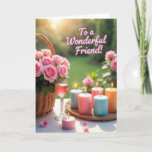 Striped Pink Rose Friend Card