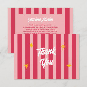 Striped Pink Small business thank you card