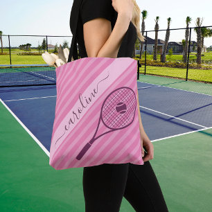 Striped Pink Tennis Racket Ball Pretty Girly Cute  Tote Bag