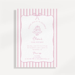 Striped Pink, Whimsical Bow,  birthday   Invitation