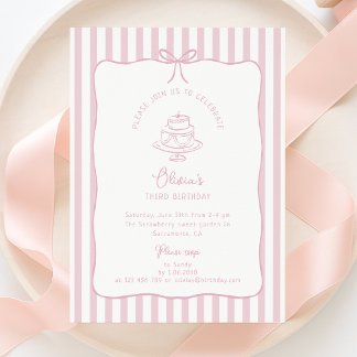 Striped Pink, Whimsical Bow,  birthday   Invitation