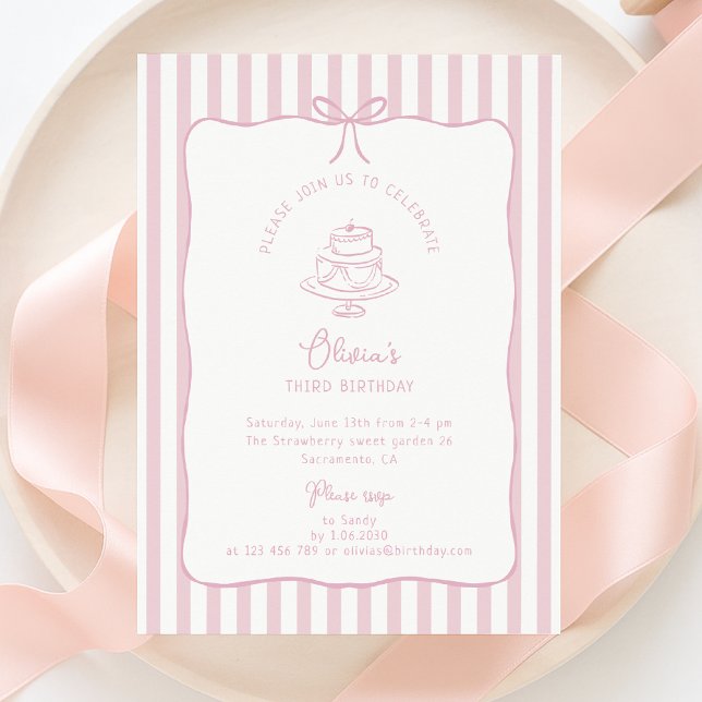 Striped Pink, Whimsical Bow,  birthday   Invitation (Creator Uploaded)