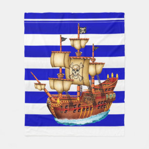Striped Pirate Ship Fleece Blanket