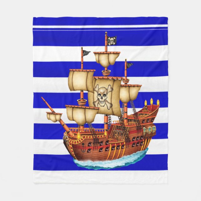Striped Pirate Ship Fleece Blanket (Front)