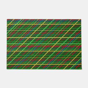 Striped Plaid in Bright Christmas Red and Green Doormat