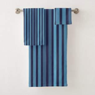 Striped plain pattern retro blue bath towel set