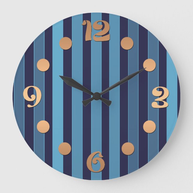 Striped plain pattern retro blue large clock (Front)