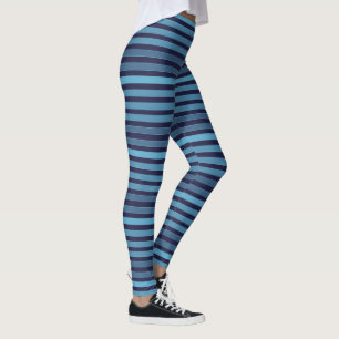 Striped plain pattern retro blue leggings