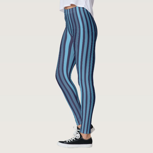 Striped plain pattern retro blue leggings (Left)