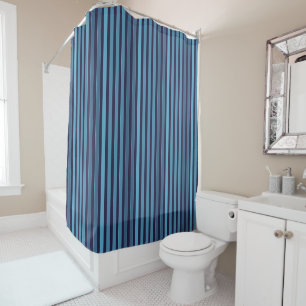 Striped plain pattern retro blue shower curtain