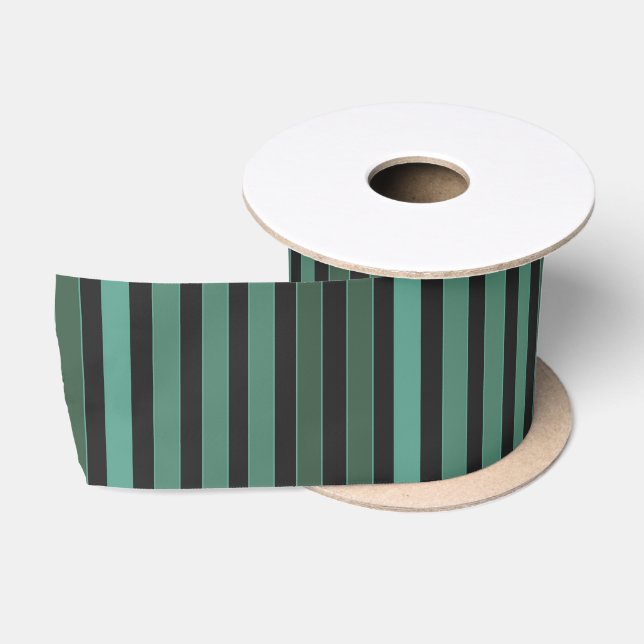 Striped plain pattern retro green satin ribbon (Spool)