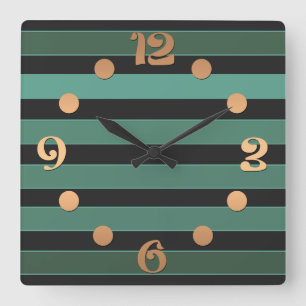 Striped plain pattern retro green square wall clock
