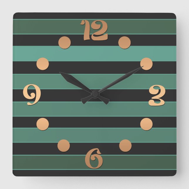 Striped plain pattern retro green square wall clock (Front)