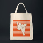 Striped Poodle Tote<br><div class="desc">Fun! Fun! Fun! This poodle is headed straight for you. He's full of life and quite great on a striped orange background.</div>