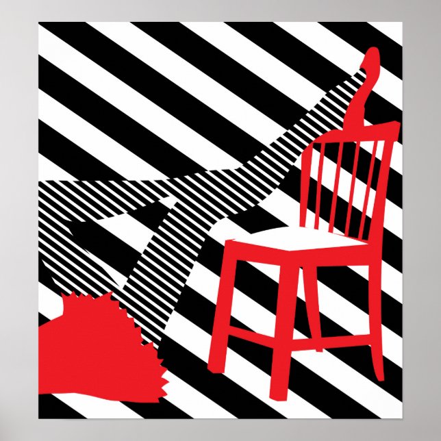 Striped Pop art. Red, black, white cool silhouette Poster (Front)