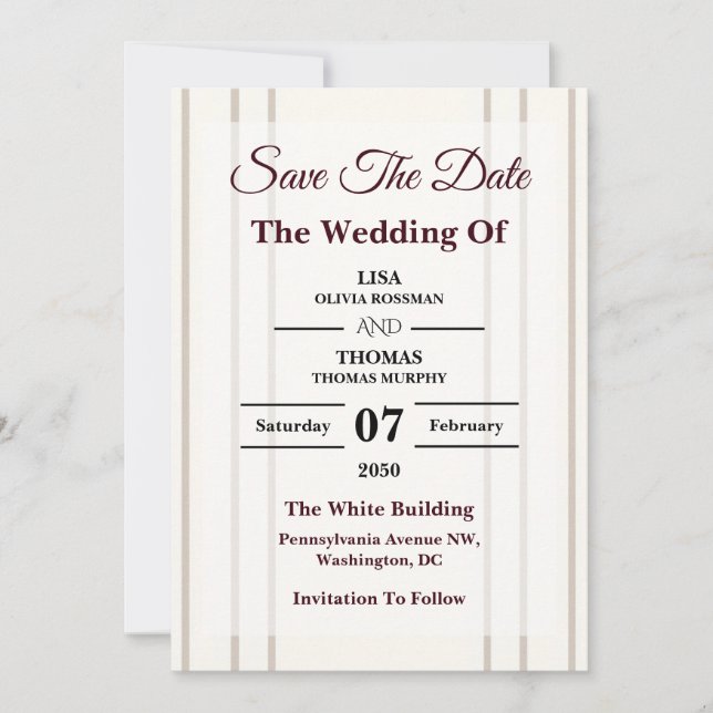 Striped Preppy Modern Wedding Save The Date (Front)