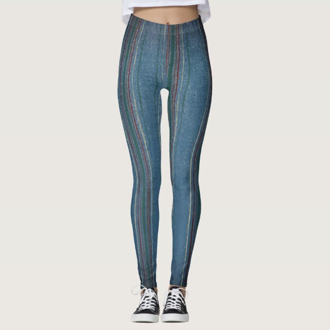 STRIPED PRINTED BLUE Leggings (Front)