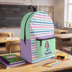 Striped purple and mint mermaid Print Cut Sew Bag