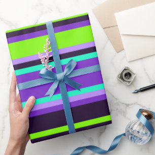 Striped Purple, Aqua & Chartreuse Modern Gift Wrap
