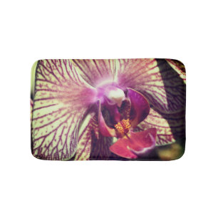 Striped Purple Orchid Flower Close Up Bath Mat