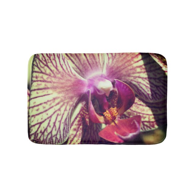 Striped Purple Orchid Flower Close Up  Bath Mat (Front)