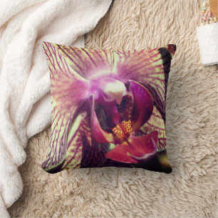 Striped Purple Orchid Flower Close Up  Cushion