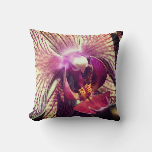 Striped Purple Orchid Flower Close Up  Cushion (Front)