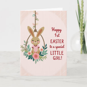 Striped Rabbit Floral Swing Card