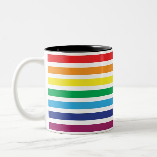 Striped rainbow flag coffee mug (Left)