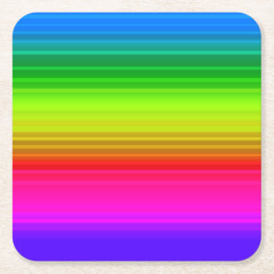 Striped rainbow square paper coaster