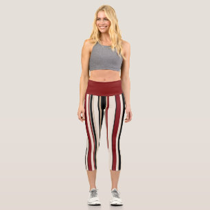 Striped Red, Black and Cream  Capri Leggings