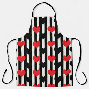 Striped Red Black Love Heart Pattern Design  Apron