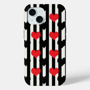 Striped Red Black Love Heart Pattern Design  iPhone 15 Case