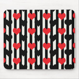 Striped Red Black Love Heart Pattern Design Mouse Mat