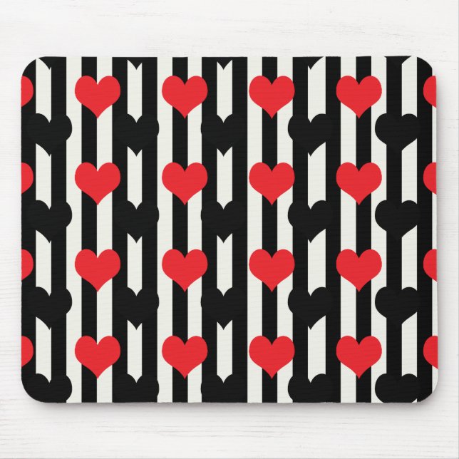 Striped Red Black Love Heart Pattern Design  Mouse Mat (Front)