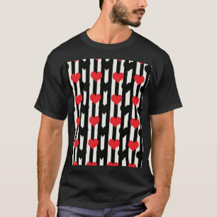 Striped Red Black Love Heart Pattern Design T-Shirt