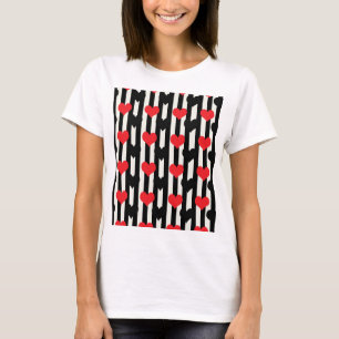 Striped Red Black Love Heart Pattern Design T-Shirt
