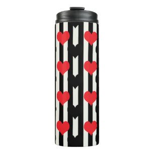 Striped Red Black Love Heart Pattern Design Thermal Tumbler