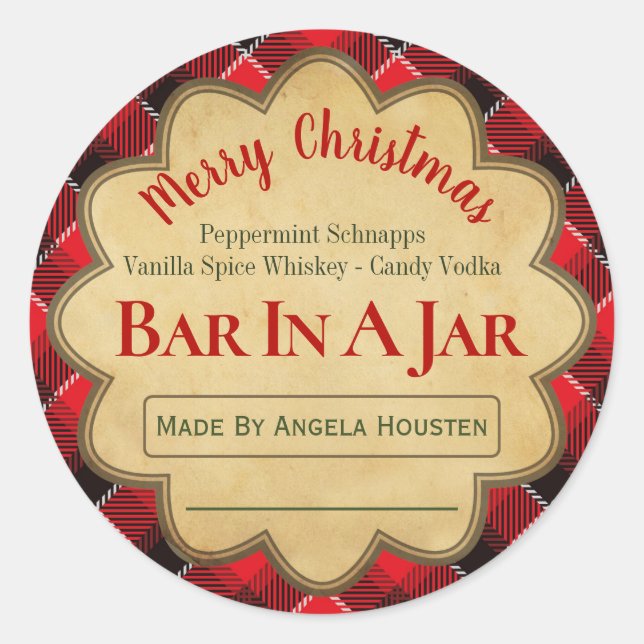 Striped Red Green Christmas Bar In A Jar Ideas Classic Round Sticker (Front)