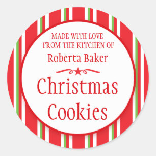 Striped red green cookie swap baking gift stickers