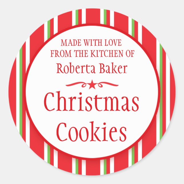 Striped red green cookie swap baking gift stickers (Front)