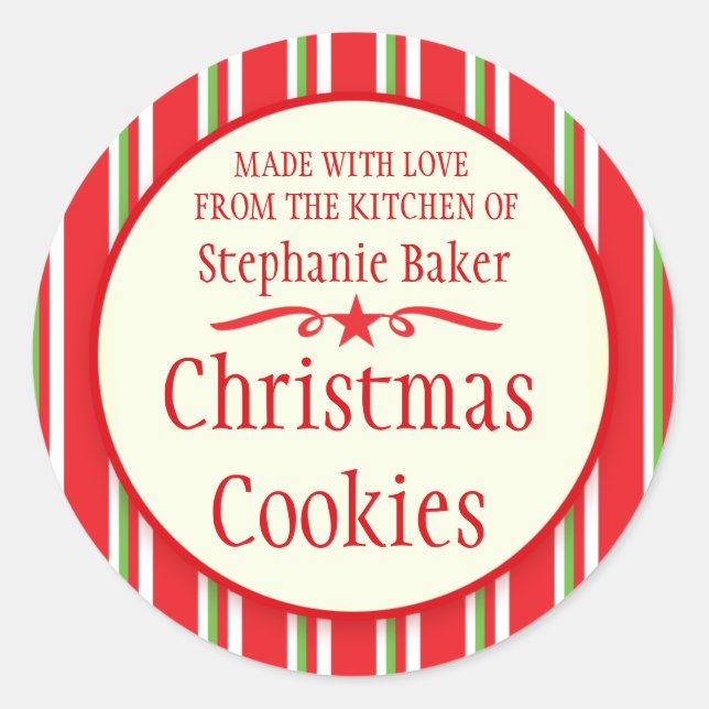 Striped red green cookie swap baking gift stickers (Front)