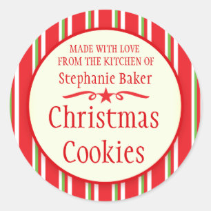 Striped red green cookie swap baking gift stickers
