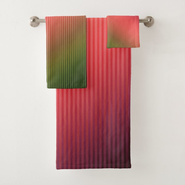 Striped, red , green , gradient bath towel set (Insitu)