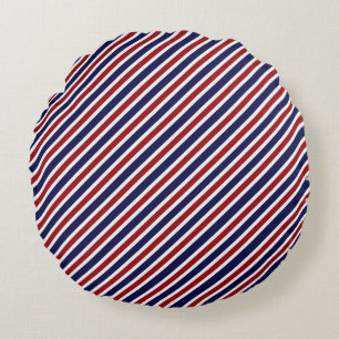 Striped Red White & Blue Round Cushion