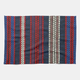 Striped Retro Red White and Blue Hippy Stripes Tea Towel