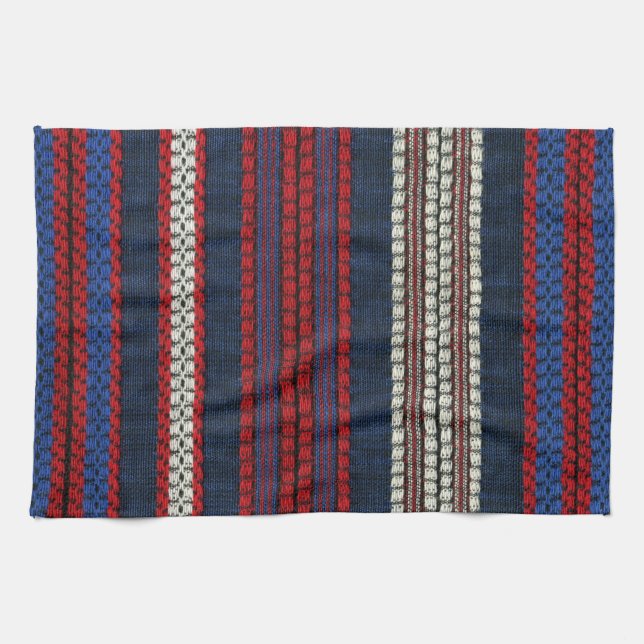 Striped Retro Red White and Blue Hippy Stripes Tea Towel (Horizontal)