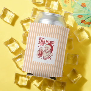 Striped retro Santa Most Wonderful Time for a Beer Can Cooler