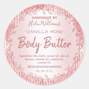 Striped Rose Gold Leafy Framed Body Butter Labels